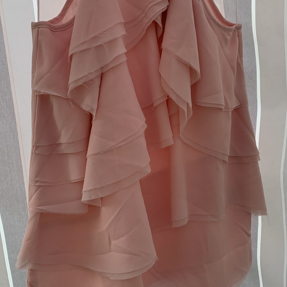 Alythea Soft Pink Mock Neck Ruffled Frayed Edging Sleeveless Top NWT - Picture 11 of 13
